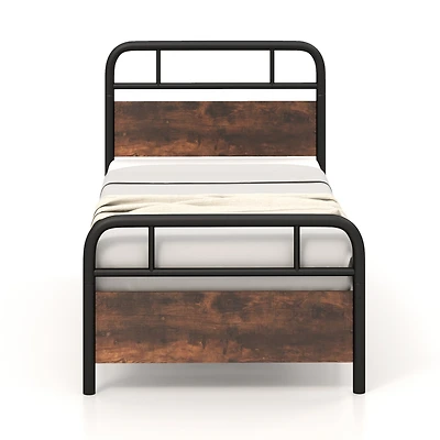 Twin Size Bed Frame with Industrial Headboard-Twin Size
