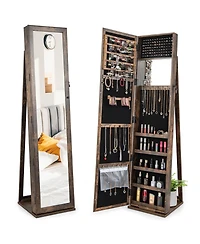 Standing Lockable Jewelry Storage Organizer with Full-Length Mirror