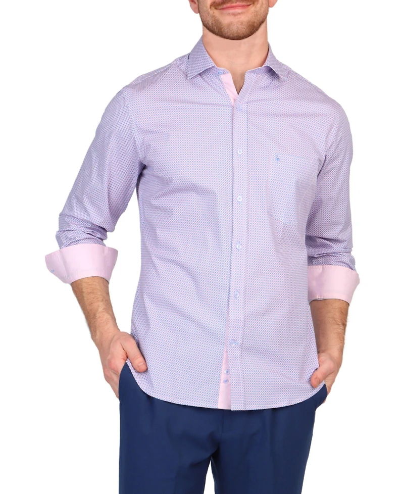 Tailorbyrd Men's Mini Retro Print Long Sleeve Shirt