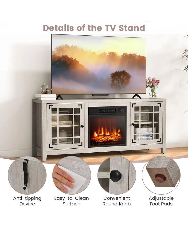 58 Inch Fireplace Tv Stand with Adjustable Shelves for TVs up to 65 Inch