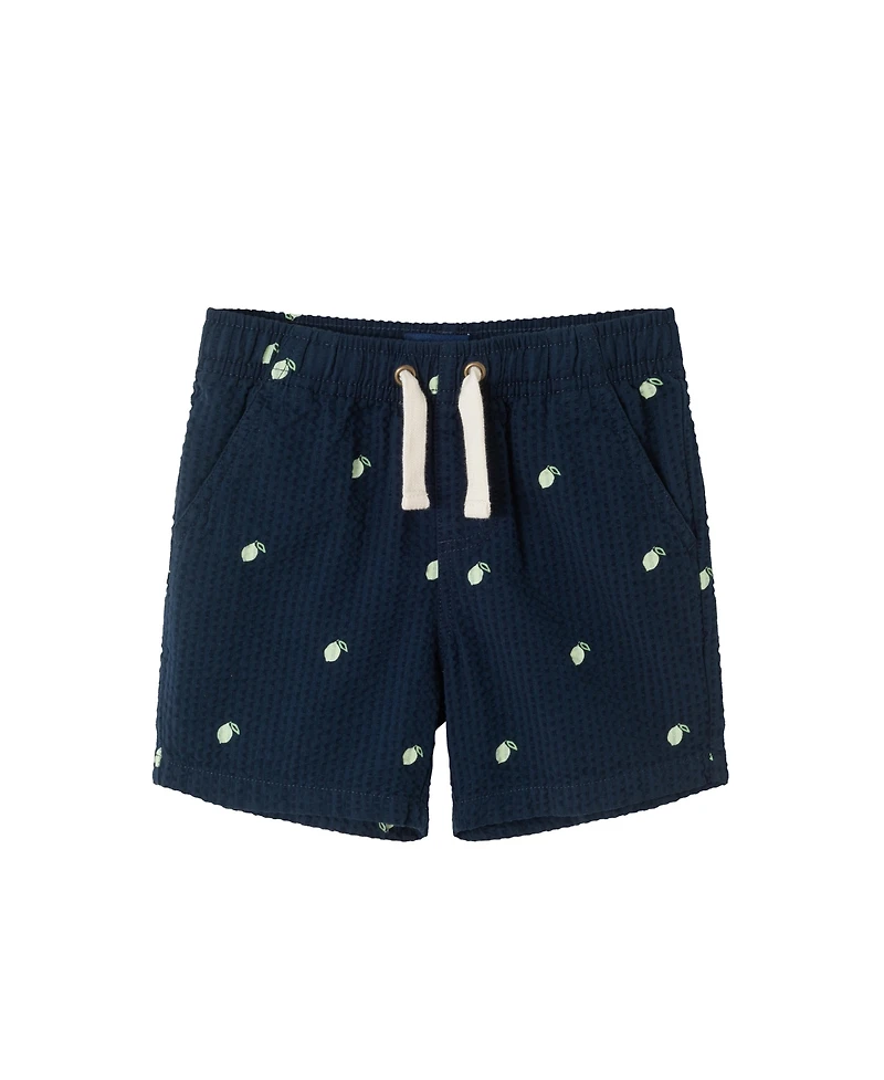 Andy & Evan Toddler Boys Toddler/Child White Polo Seersucker Limes Short Set
