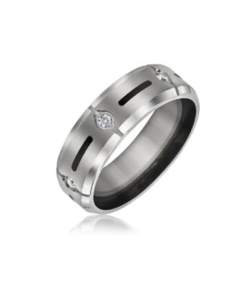 Bling Jewelry Black Inlay Cz Cubic Zirconia Accent Silver Tone Titanium Wide Band Ring