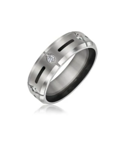 Bling Jewelry Black Inlay Cz Cubic Zirconia Accent Silver Tone Titanium Wide Band Ring