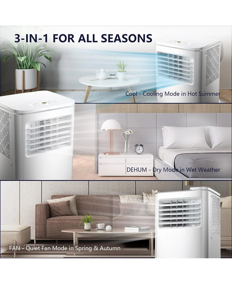 Zafro 8,000 Btu Portable Air Conditioners, Air Conditioner for Room Up to 350 Sq.Ft, 3-in-1 Portable Ac Unit Cool & Dehumidifier & Fan Modes with Remo