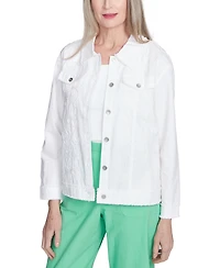 Alfred Dunner Women's Rise Shine Soutache Fringe Long Sleeve Trim Jacket