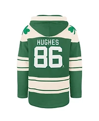 '47 Brand Men's Jack Hughes Kelly Green New Jersey Devils St. Patrick's Day Player Name Number Lacer Pullover Hoodie
