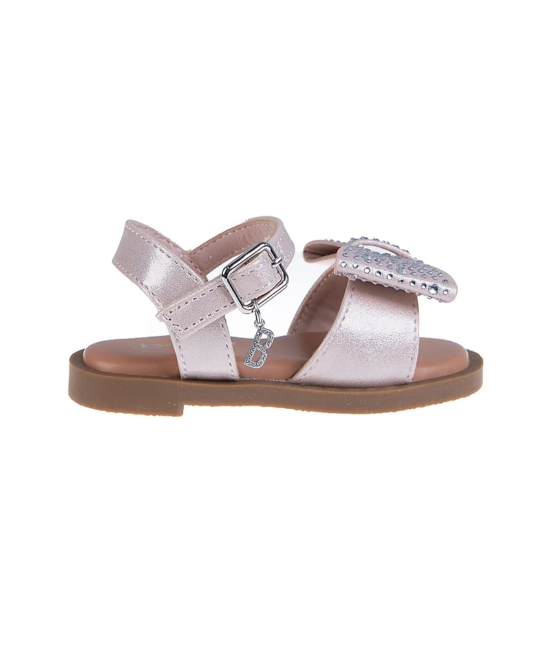 Bebe Toddler Girls Charm and Bow with Rhinestones Sandals