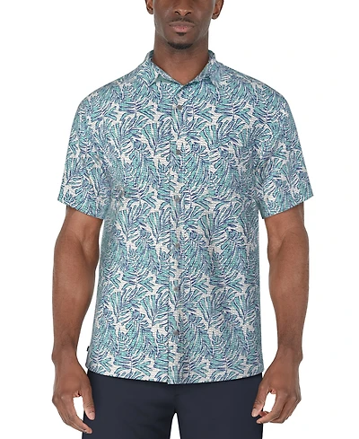 Pga Tour Men's Short Sleeve Seersucker Palm Print Golf Polo Shirt