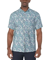Pga Tour Men's Short Sleeve Seersucker Palm Print Golf Polo Shirt