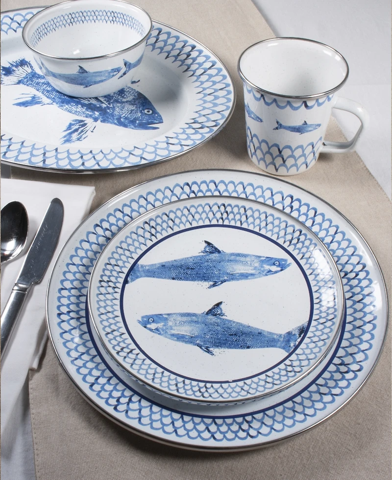 Golden Rabbit Fish Camp Enamelware Salad Bowls, Set of 4