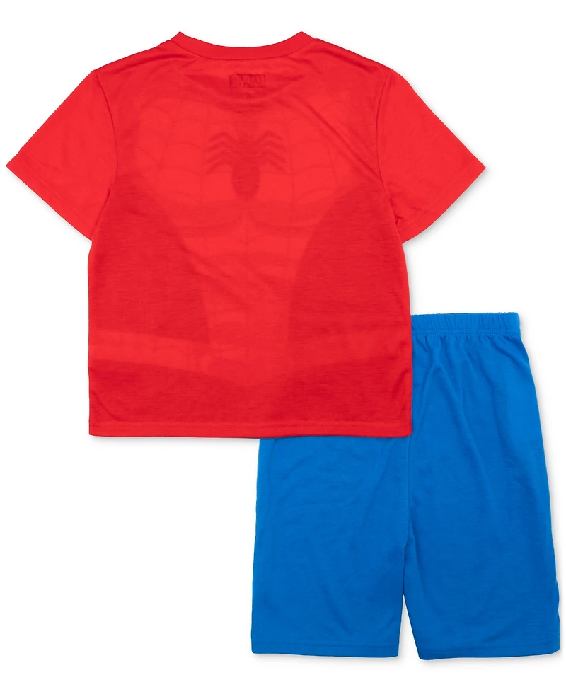 Marvel Little & Big Boys Spider-Man Short-Sleeve Top Shorts Pajamas, 2 Piece Set
