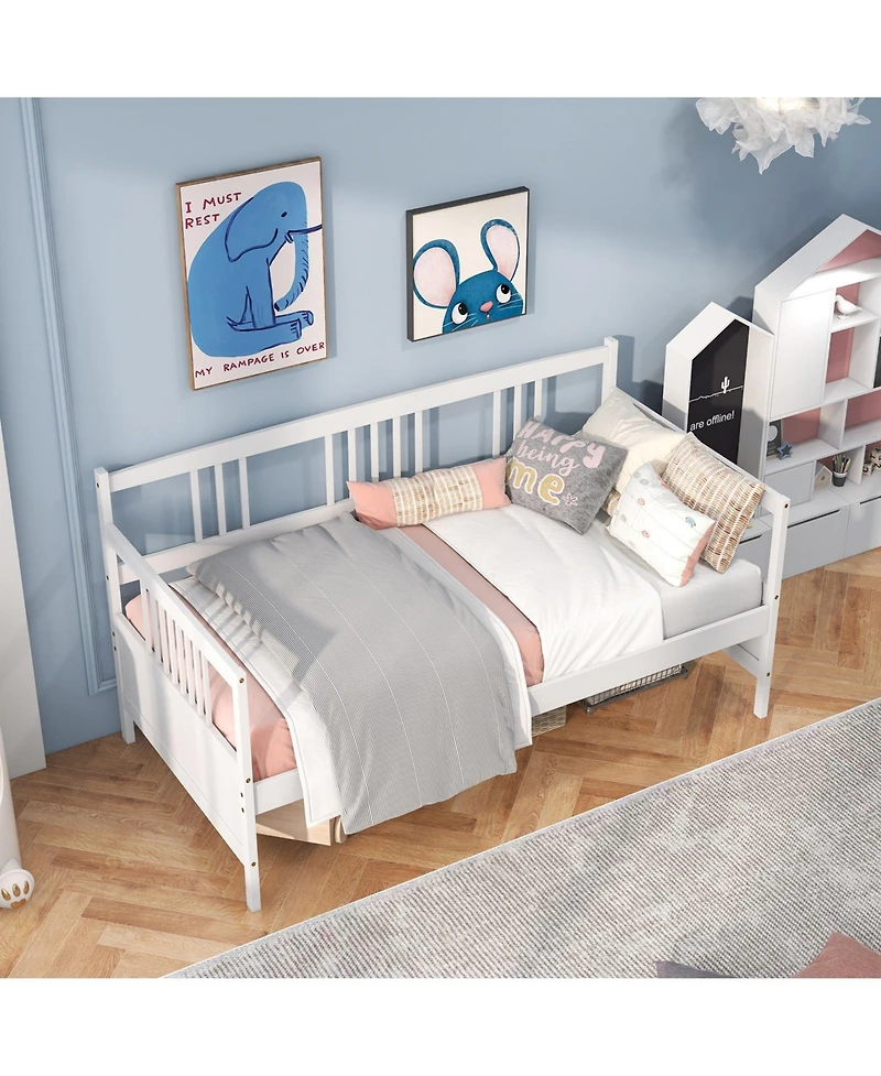 Twin Size Wooden Slats Daybed Bed with Rails
