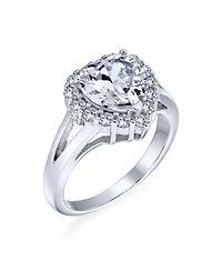 Bling Jewelry Romantic Statement 3CT Cz Halo Promise Heart Shape Ring .925 Sterling Silver Split Band