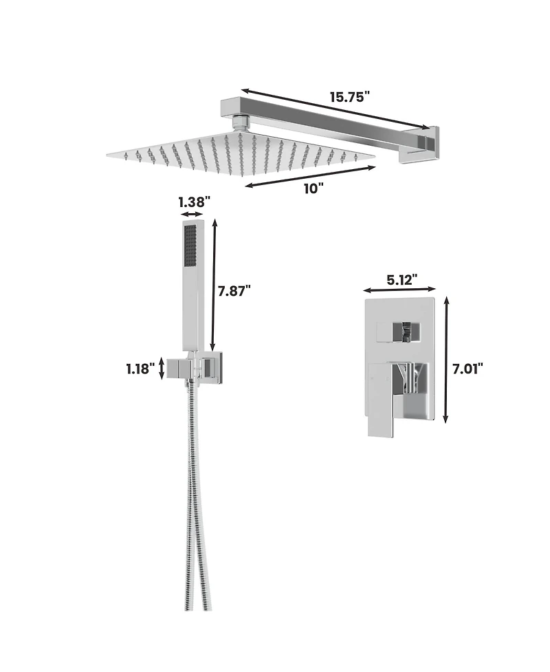 10 Inch Square Bathroom Shower Combo Set