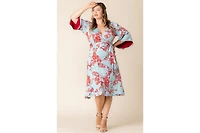 Kiyonna Plus Gemini Wrap Dress with Contrast Lined Sleeves