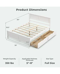 Full Size Bed Frame with Storage Drawers and Solid Wood Headboard