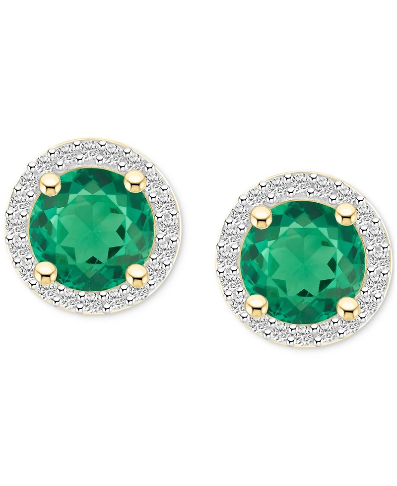 Lab-Created Emerald (1-1/2 ct. t.w.) & White Sapphire (1/5 Halo Stud Earrings 10k Gold