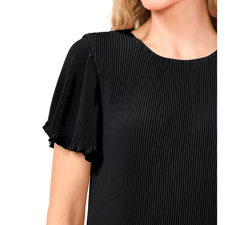 CeCe Women's Pleated Round-Neck Short-Sleeve Top