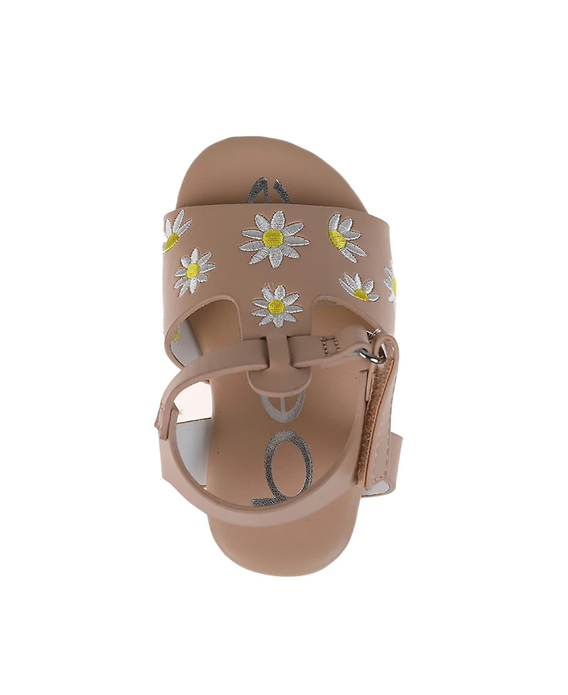 Bebe Toddler Girls Denim and Embroidered Flowers Sandals