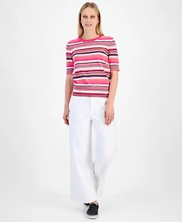 Nautica Jeans Women's Cotton Striped Short-Sleeve Sweater