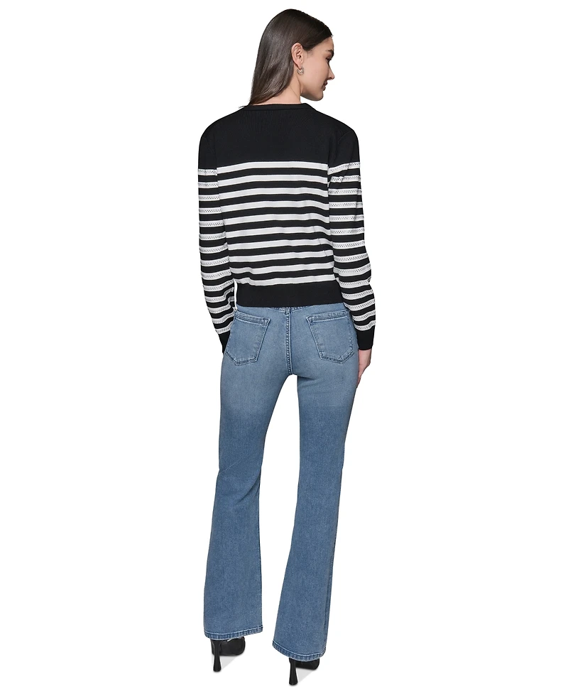 Karl Lagerfeld Paris Women's Striped Crystal-Button Cardigan