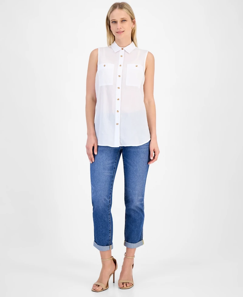 Nautica Jeans Women's Cotton Solid-Color Sleeveless Shirt