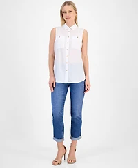 Nautica Jeans Women's Cotton Solid-Color Sleeveless Shirt