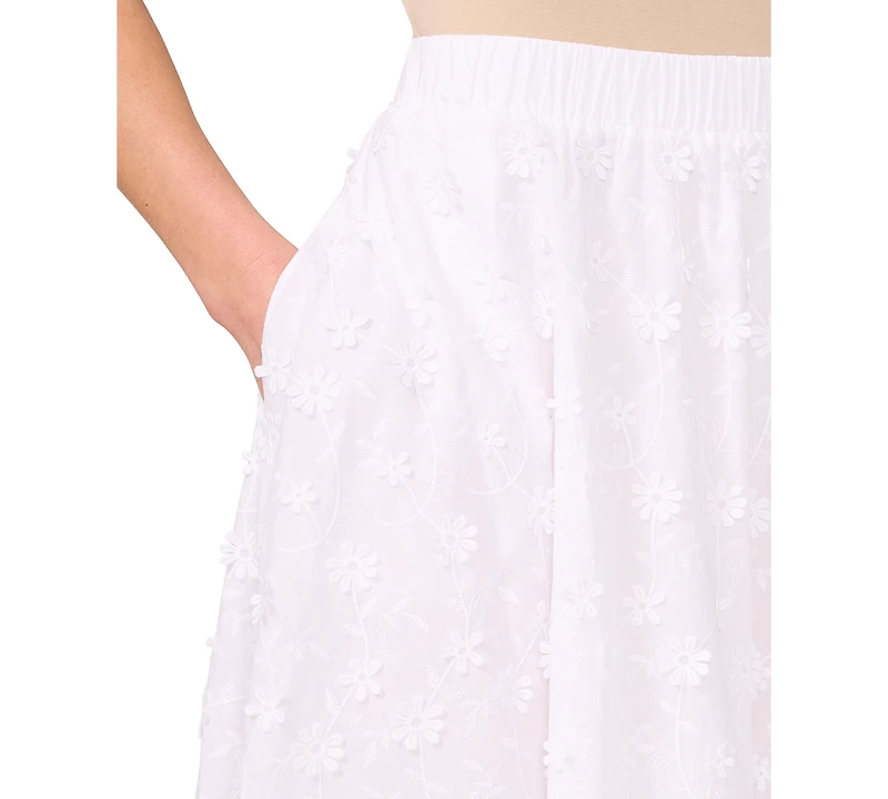 CeCe Women's Cotton 3D Floral Pull-On Midi Skirt