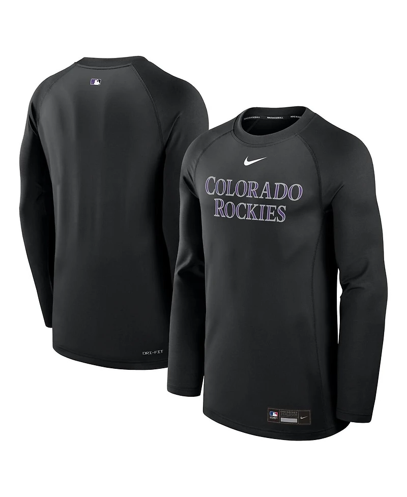 Nike Men's Black Colorado Rockies Authentic Collection Game Time Raglan Performance Long Sleeve T-Shirt