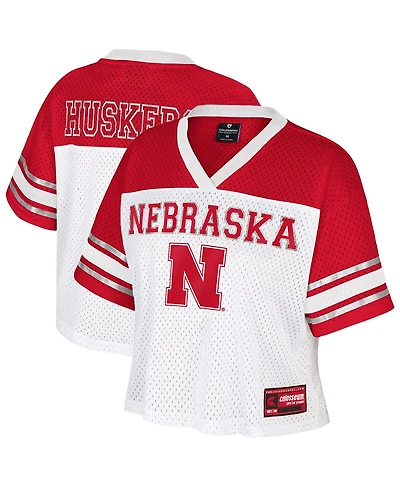 Colosseum Women's White Nebraska Huskers Treasure Cropped Football Jersey