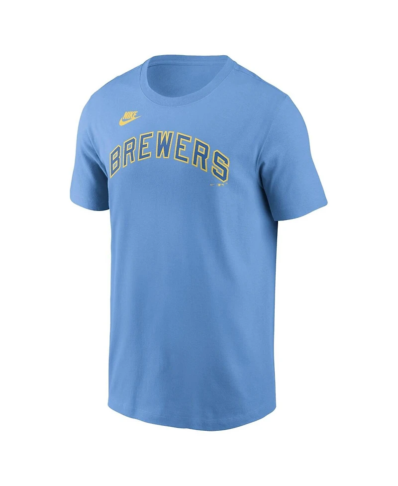 Nike Men's Powder Blue Milwaukee Brewers Cooperstown Wordmark T-Shirt