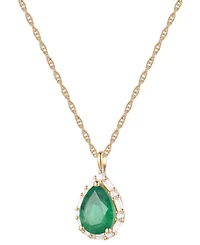 Emerald (1 ct. t.w.) & Diamond (1/5 Teardrop Halo 18" Pendant Necklace 14k Gold (Also Ruby Sapphire)