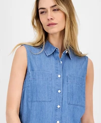 Nautica Jeans Women's Chambray Sleeveless Button Shirt