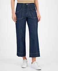 Nautica Jeans Women's Contrast-Stitching Wide-Leg Cropped Jeans