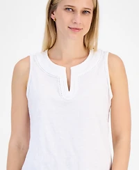 Nautica Jeans Women's Cotton Scalloped-Trim Sleeveless Top