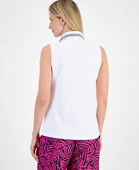 Nautica Jeans Women's Pique-Knit Johnny Collar Sleeveless Top