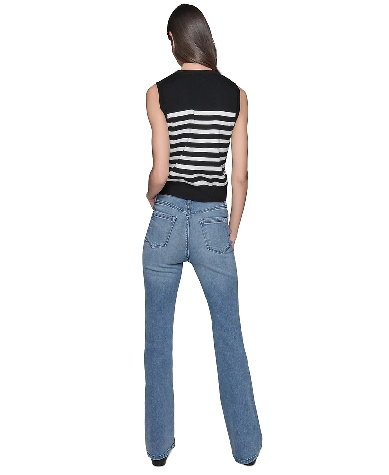 Karl Lagerfeld Paris Women's Striped Crystal-Button Sleeveless Sweater