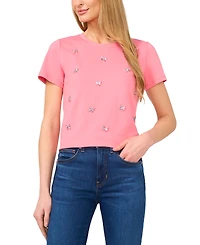CeCe Women's Cotton Butterfly-Gem Short-Sleeve Tee