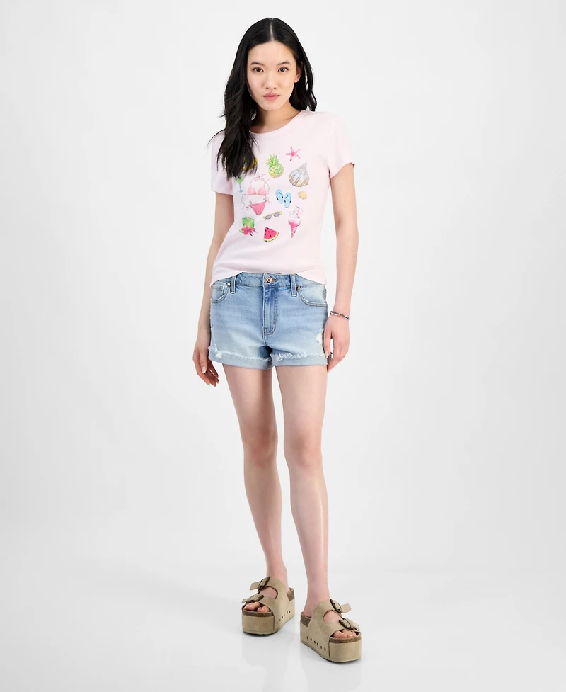 Celebrity Pink Juniors' Mid-Rise Fringe-Cuff Shorts