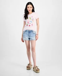 Celebrity Pink Juniors' Mid-Rise Fringe-Cuff Shorts