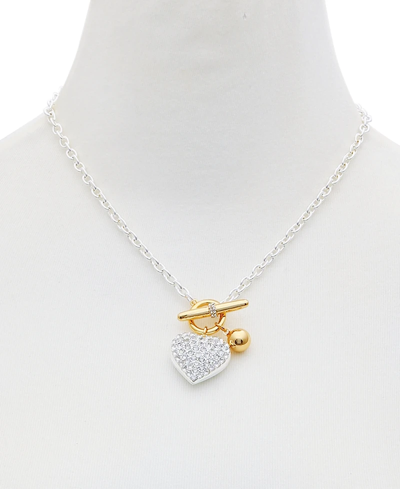Guess Two-Tone Pave Heart 18" Pendant Necklace