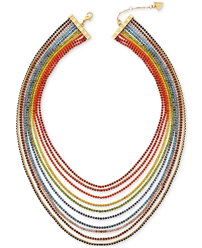 Guess Gold-Tone Rainbow Rhinestone Layered Necklace, 20" + 2" extender