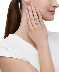 Lab-Created Emerald (1/3 ct. t.w.) & Lab-Created White Sapphire (1/5 ct. t.w.) Flower Stack Ring in 14k Yellow Gold-Plated Sterling Silver