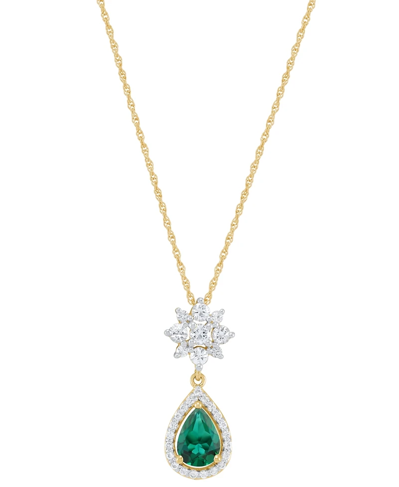 Lab-Created Emerald (5/8 ct. t.w.) & Lab-Created White Sapphire (1/2 ct. t.w.) Pendant Necklace in 14k Yellow Gold-Plated Sterling Silver, 16" + 2" ex