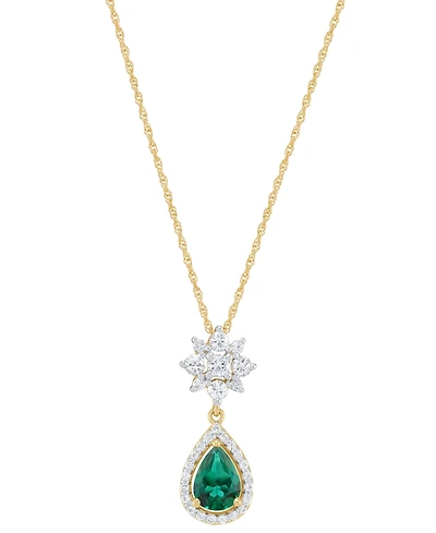 Lab-Created Emerald (5/8 ct. t.w.) & Lab-Created White Sapphire (1/2 ct. t.w.) Pendant Necklace in 14k Yellow Gold-Plated Sterling Silver, 16" + 2" ex