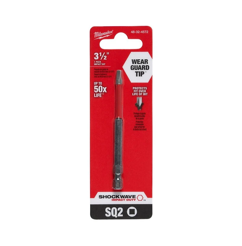 Milwaukee 48-32-4572 Shockwave 3-1/2" Impact Square Recess #2 Power Bit