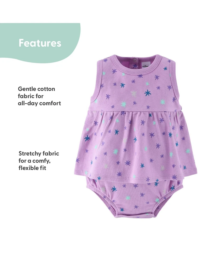 The Peanutshell Baby Girls Rompers - Lilac Stars, 2 Pack