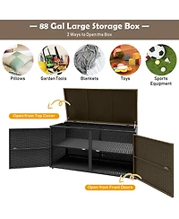 88 Gallon Garden Patio Rattan Storage Container Box Bin Shelf