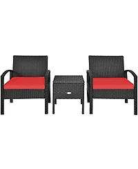 3PC Outdoor Patio Rattan Furniture Set Storage Coffee Table Cushioned Sofa