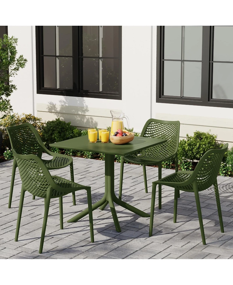 5-Piece Resin Square Patio Dining Table Set with Stackable Chairs